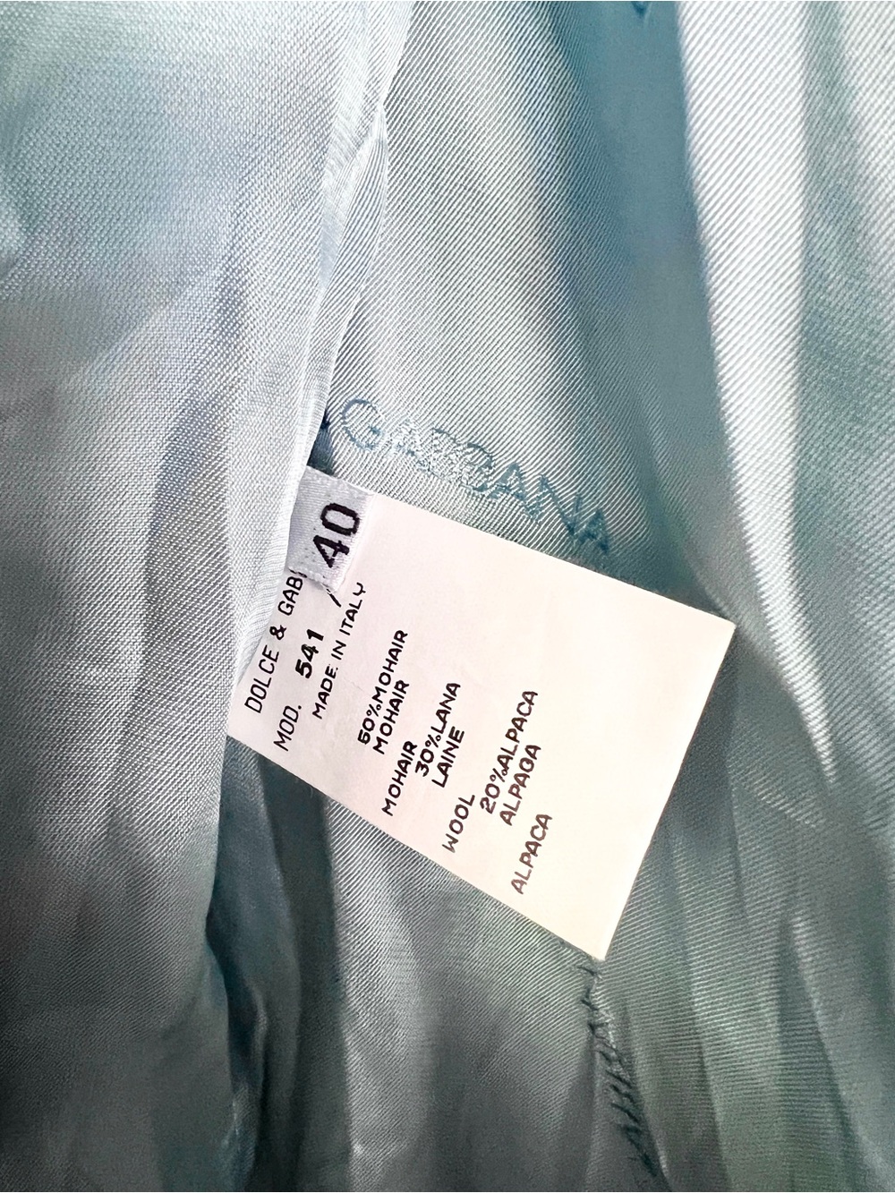 Vintage DOLCE & GABBANA F/W 1996 Mohair Double Breasted Car Coat in Baby Blue - Picture 11 of 13